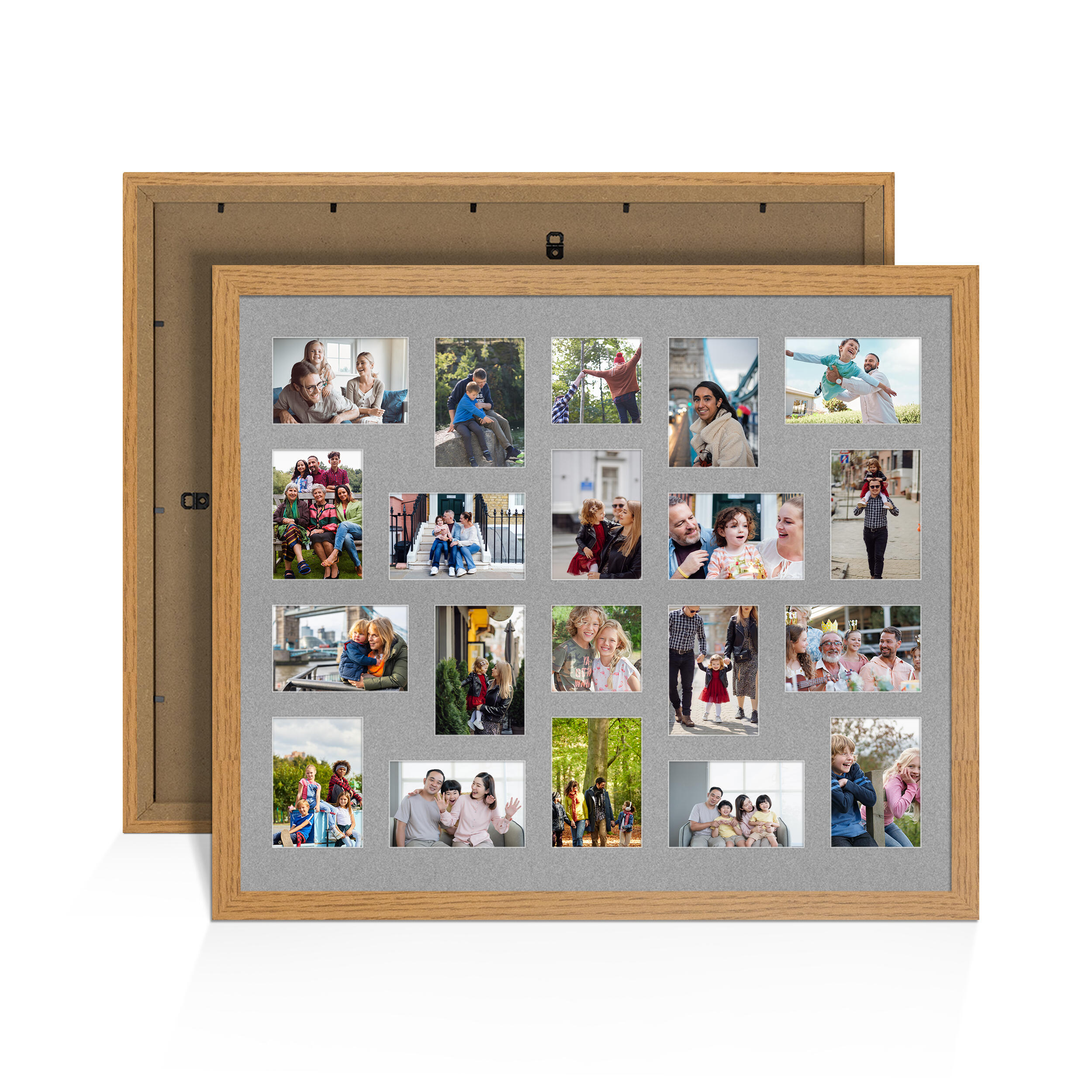 Oak Colour Multi Aperture Photo Frame 6X4 (x18) and 4X4 (x2) Pictures – Collage Wall Frame for Family Photos – 80x70cm Picture Frame Size