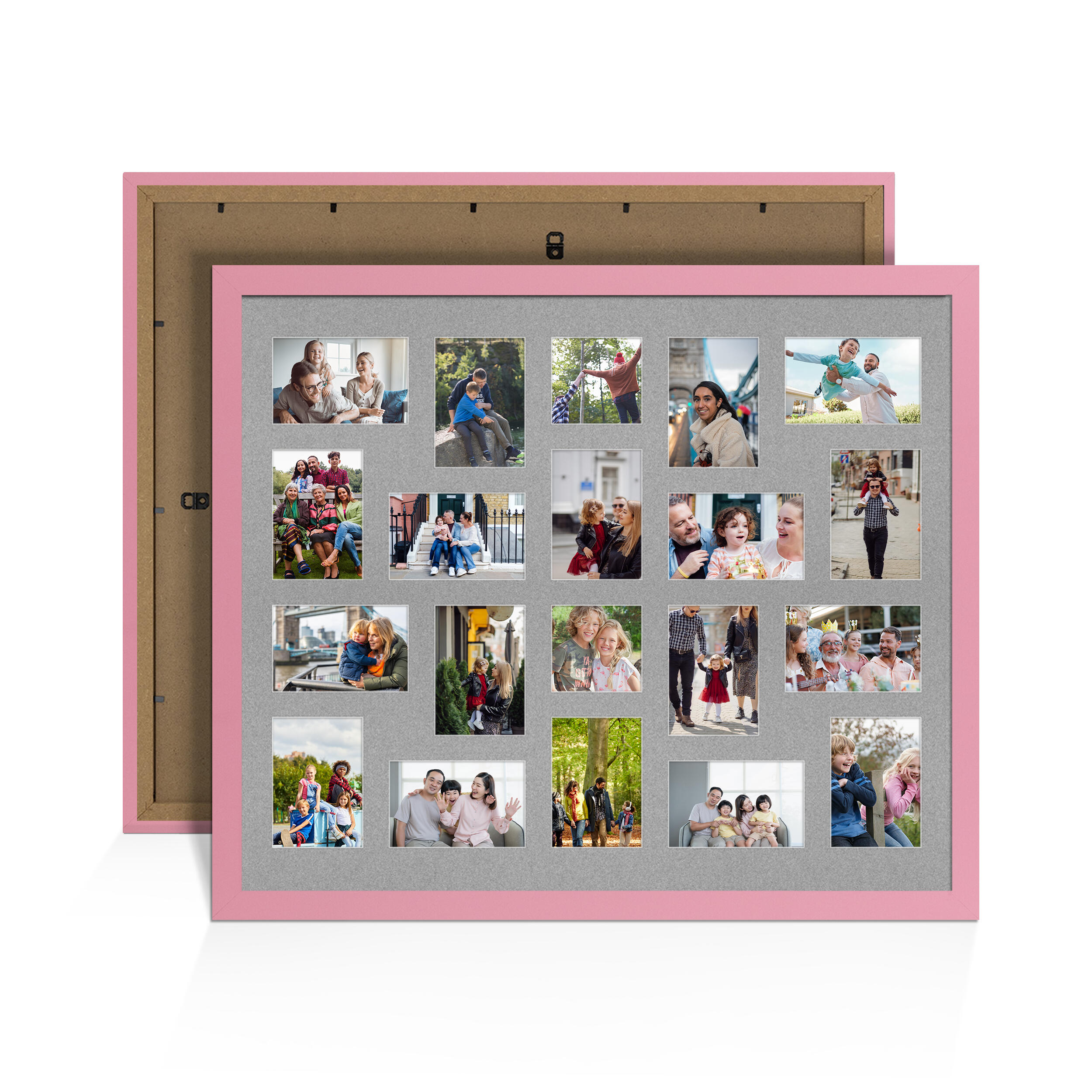 Pastel Pink Colour Multi Aperture Photo Frame 6X4 (x18) and 4X4 (x2) Pictures – Collage Wall Frame for Family Photos – 80x70cm Picture Frame Size