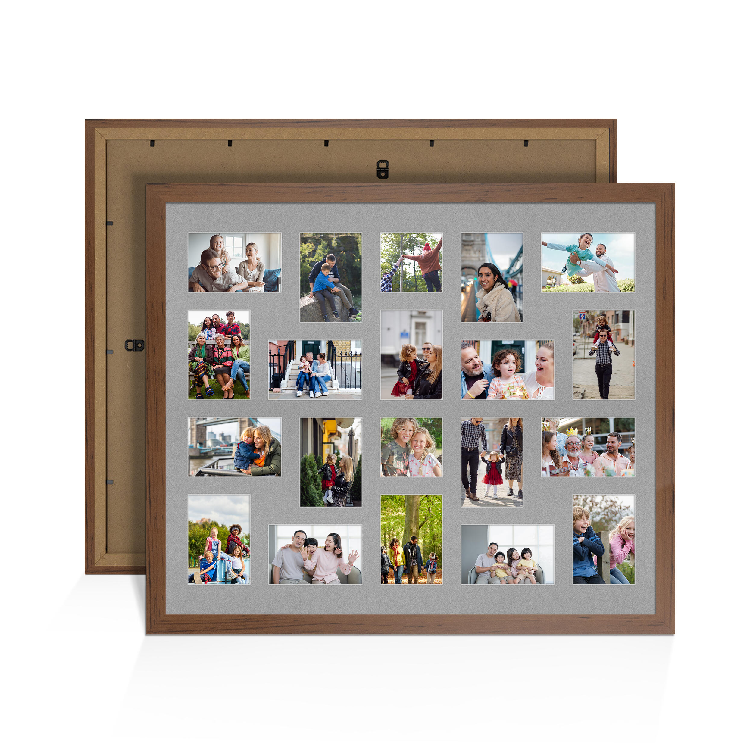 Walnut Colour Multi Aperture Photo Frame 6X4 (x18) and 4X4 (x2) Pictures – Collage Wall Frame For Family Photos – 80x70cm Picture Frame Size