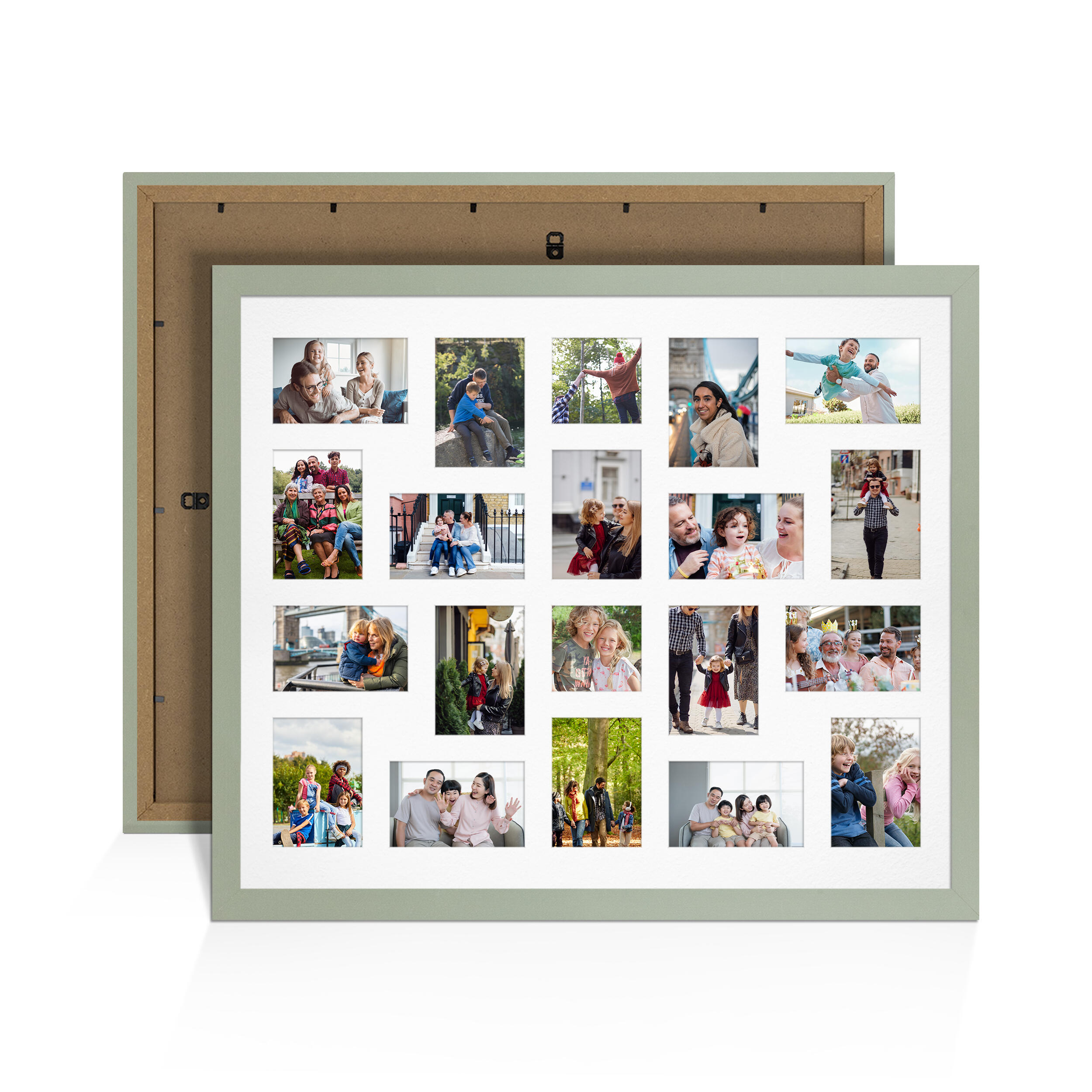 Green Colour Multi Aperture Photo Frame 6X4 (x18) and 4X4 (x2) Pictures – Collage Wall Frame For Loved Ones Photos – 80x70cm Frame Size