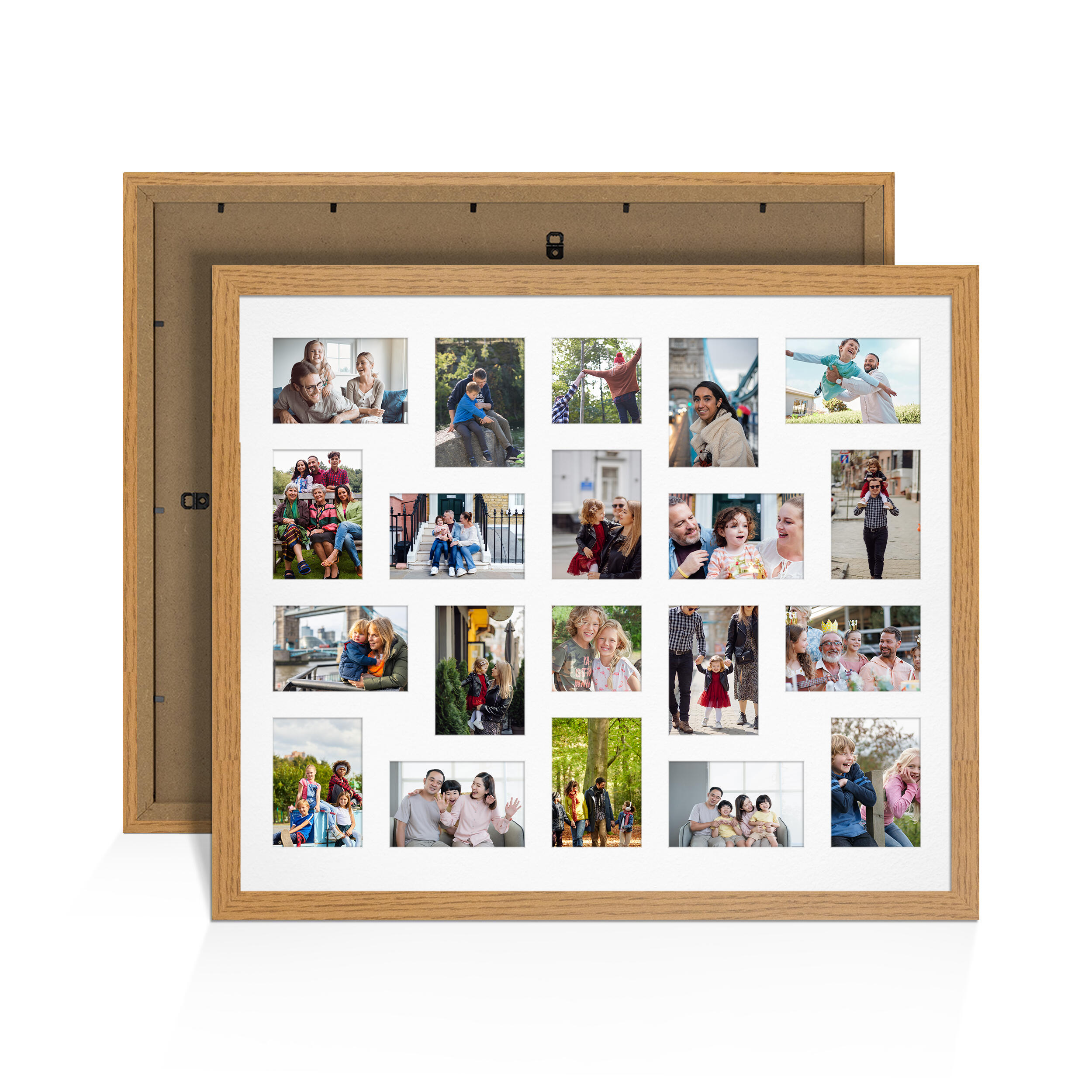 Oak Colour Multi Aperture Photo Frame 6X4 (x18) and 4X4 (x2) Pictures – Collage Wall Frame For Loved Ones Photos – 80x70cm Frame Size