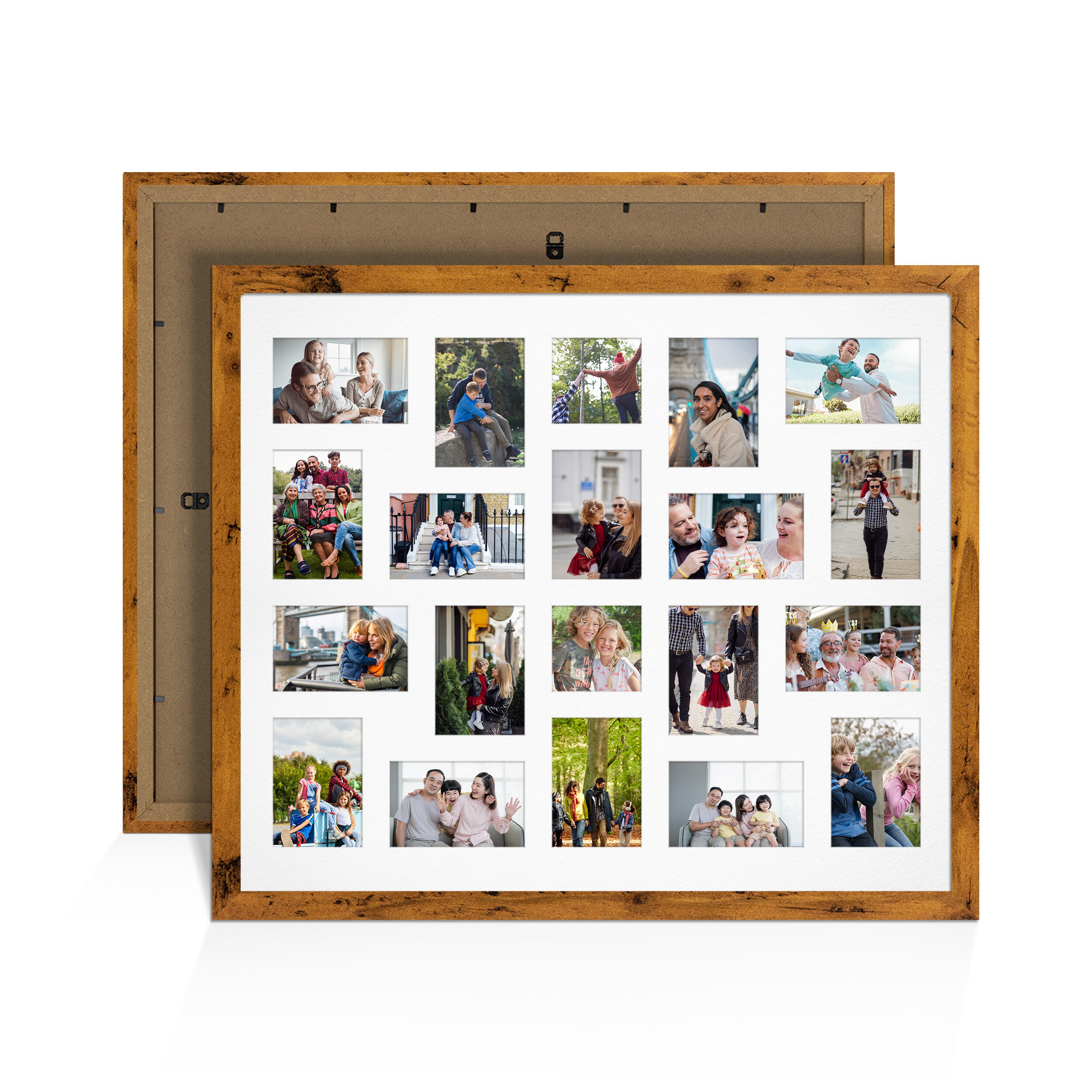Rustic Oak Colour Multi Aperture Photo Frame 6X4 (x18) and 4X4 (x2) Pictures – Collage Wall Frame For Family Photos – 80x70cm Picture Frame Size
