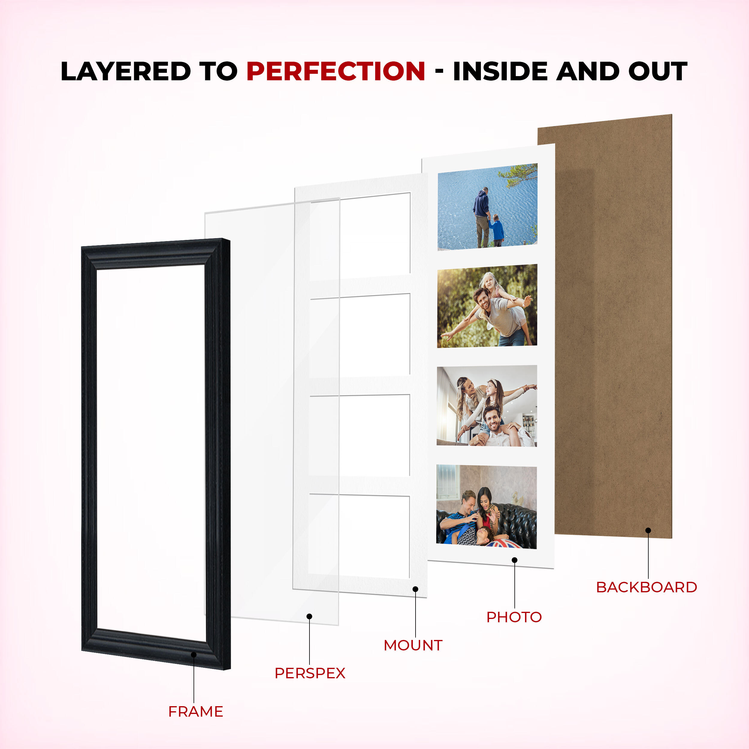 Gold Colour Multi Aperture Photo Frame 6X4 (x4) Pictures – Collage Wall Frame For Family Photos – 50x20cm Picture Frame Size