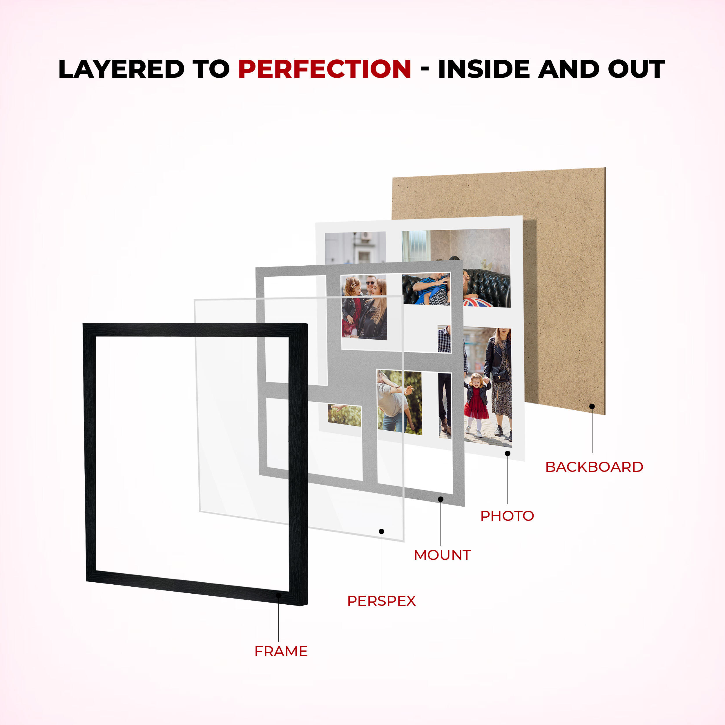 Rustic Oak Colour Multi Aperture Photo Frame 6X4 (x4) Pictures – Collage Wall Frame for Family Photos – 12x12 Picture Frame Size
