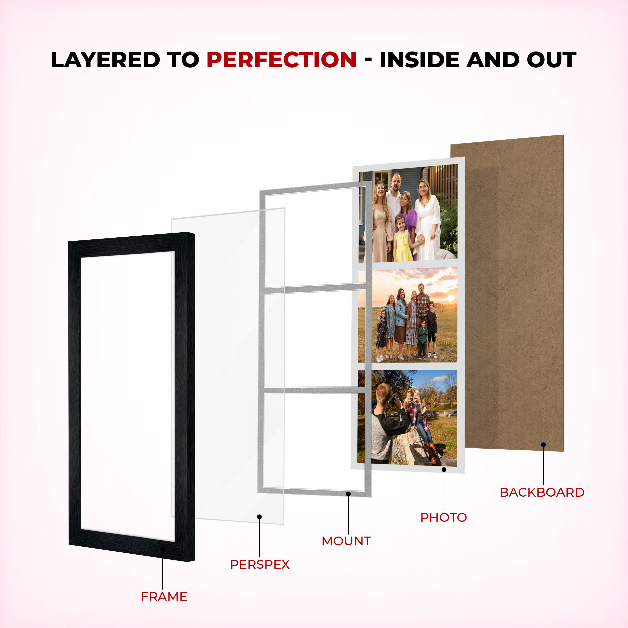 Rustic Oak Colour Multi Aperture Photo Frame 7X5 (x3) Pictures – Collage Wall Frame For Loved Ones Photos – 16x8 Frame Size