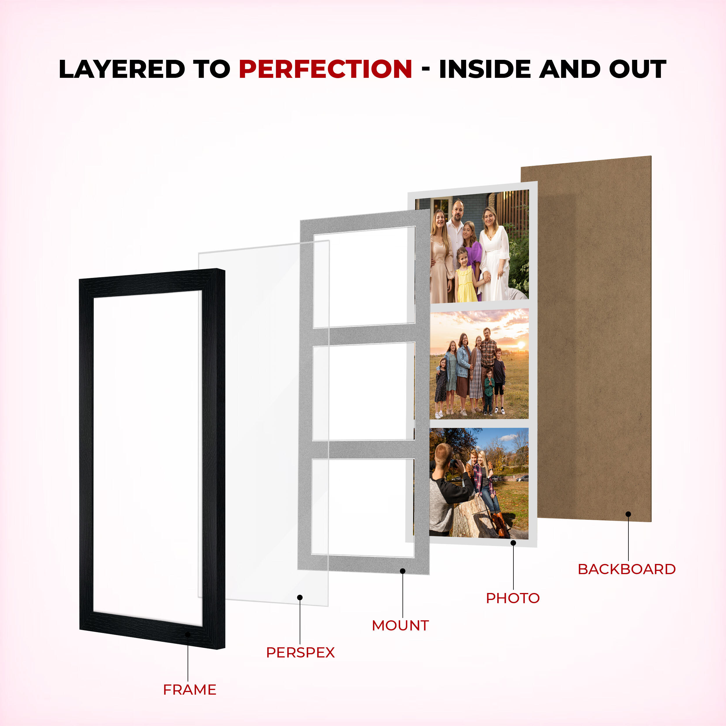 Aluminium Colour Multi Aperture Photo Frame 6X4 (x3) Pictures – Collage Wall Frame For Loved Ones Photos – 40x20cm Frame Size
