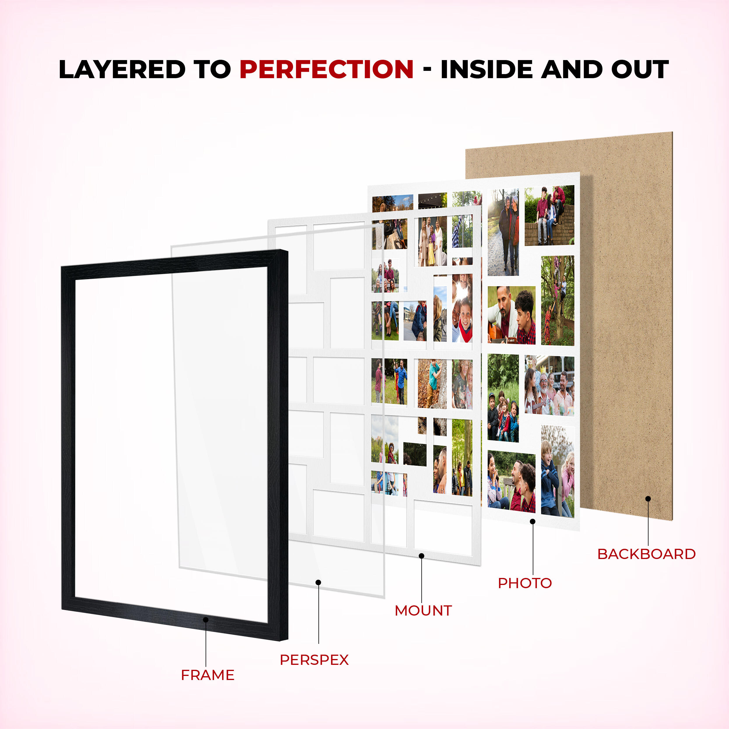 Rustic Oak Colour Multi Aperture Photo Frame 6X4 (x18) and 4X4 (x2) Pictures – Collage Wall Frame For Loved Ones Photos – 80x70cm Frame Size
