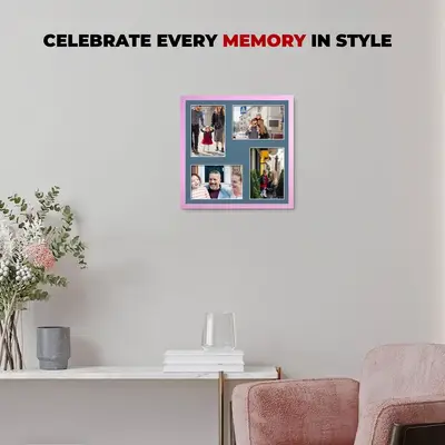 Pastel Pink Colour Multi Aperture Photo Frame 6X4 (x4) Pictures – Collage Wall Frame For Family Photos – 12x12 Picture Frame Size