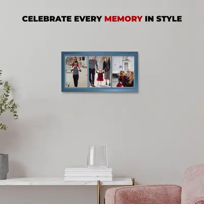 Navy Blue Colour Multi Aperture Photo Frame 7X5 (x3) Pictures – Collage Wall Frame For Family Photos – 16x8 Picture Frame Size