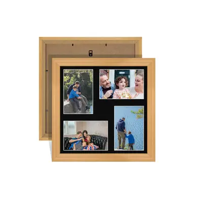 Country Pine Colour Multi Aperture Photo Frame 6X4 (x4) Pictures – Collage Wall Frame for Family Photos – 12x12 Picture Frame Size