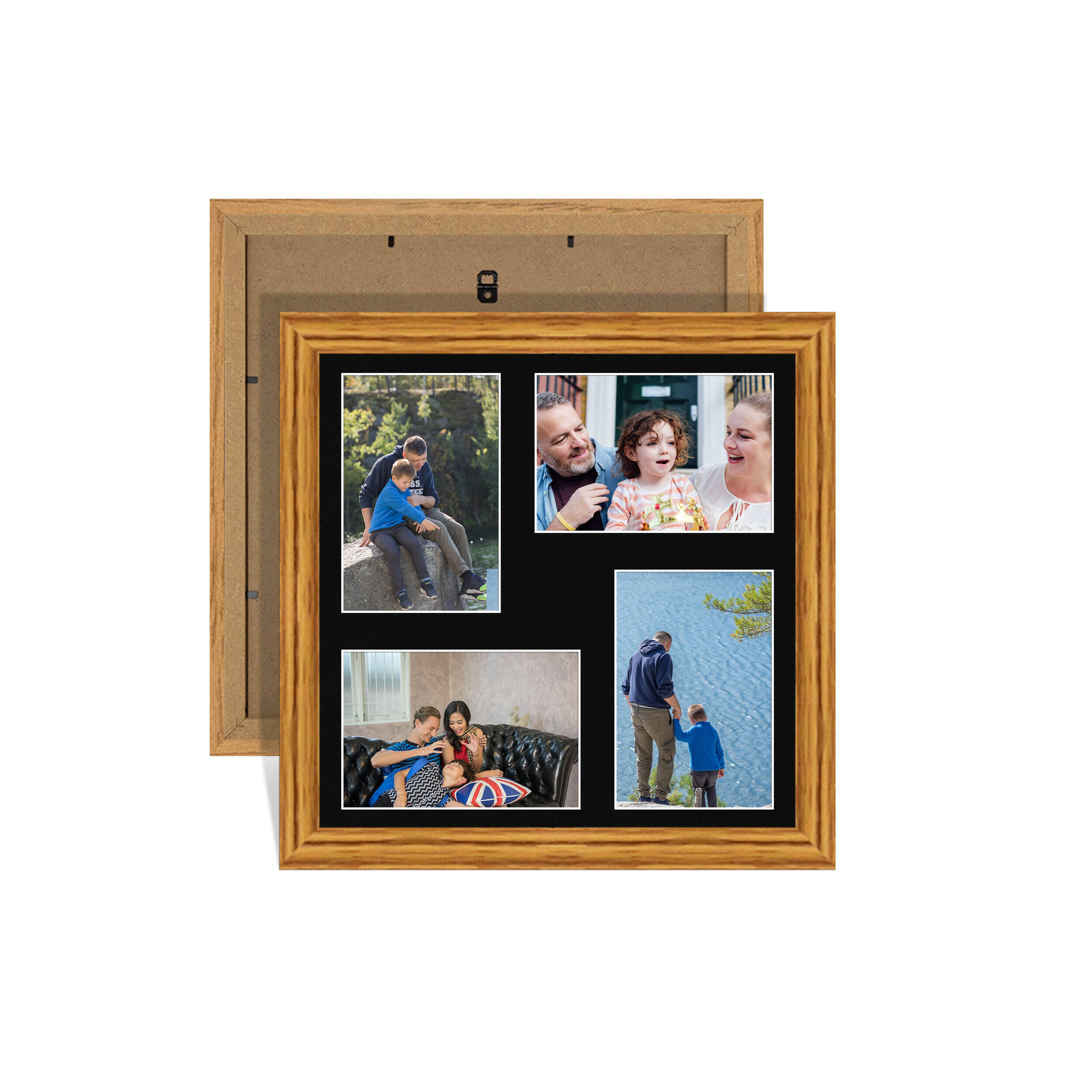 Oak Colour Multi Aperture Photo Frame 6X4 (x4) Pictures – Collage Wall Frame For Loved Ones Photos – 12x12 Frame Size
