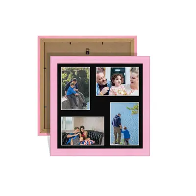Pastel Pink Colour Multi Aperture Photo Frame 6X4 (x4) Pictures – Collage Wall Frame For Family Photos – 12x12 Picture Frame Size