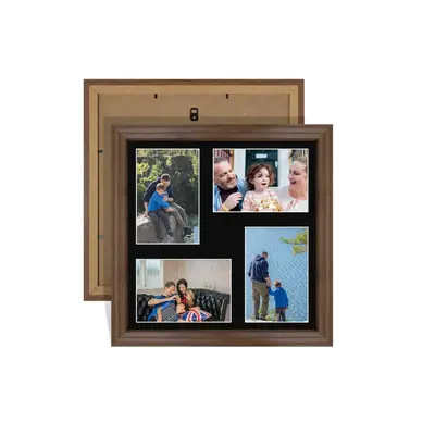 Walnut Colour Multi Aperture Photo Frame 6X4 (x4) Pictures – Collage Wall Frame For Loved Ones Photos – 12x12 Frame Size