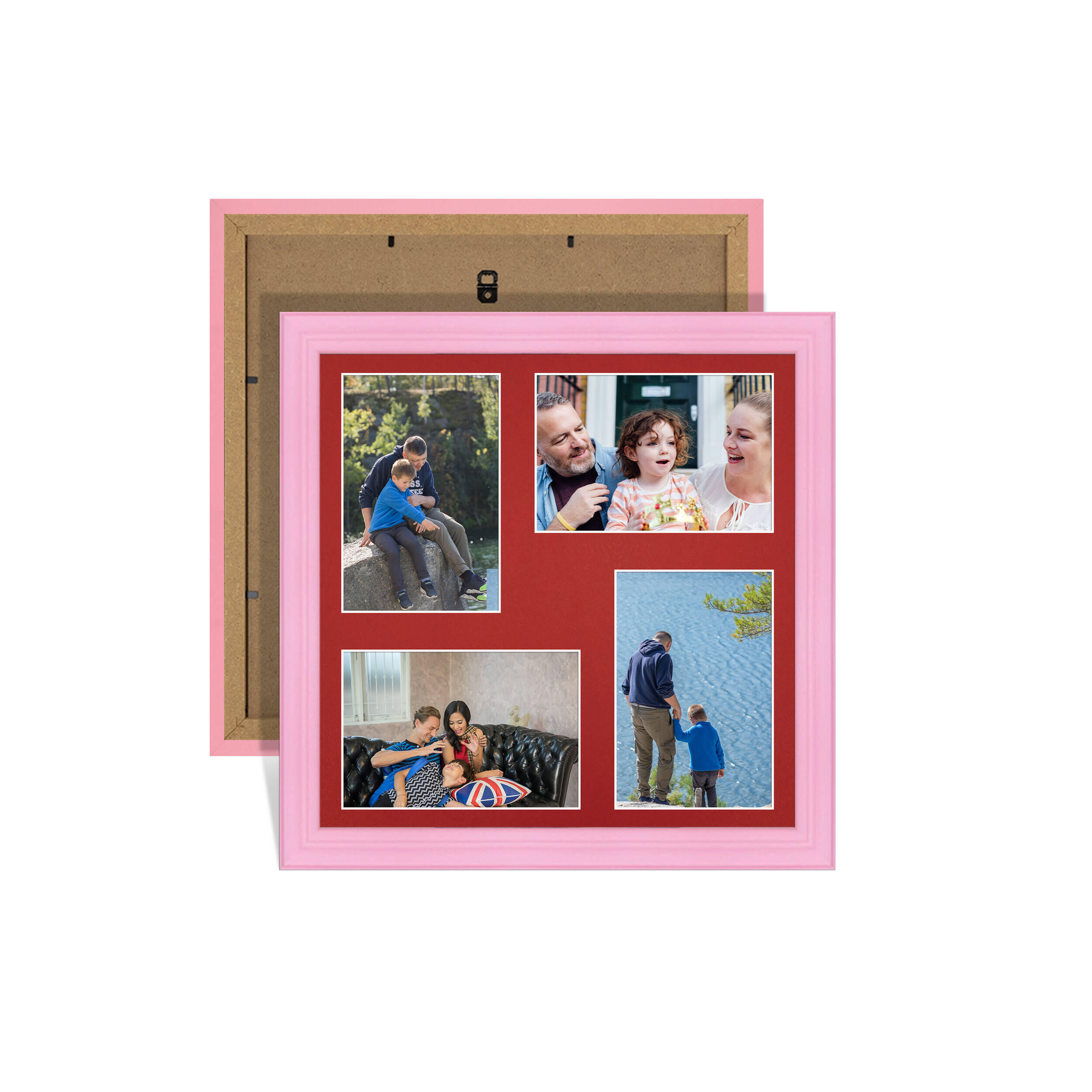 Pastel Pink Colour Multi Aperture Photo Frame 6X4 (x4) Pictures – Collage Wall Frame for Family Photos – 12x12 Picture Frame Size