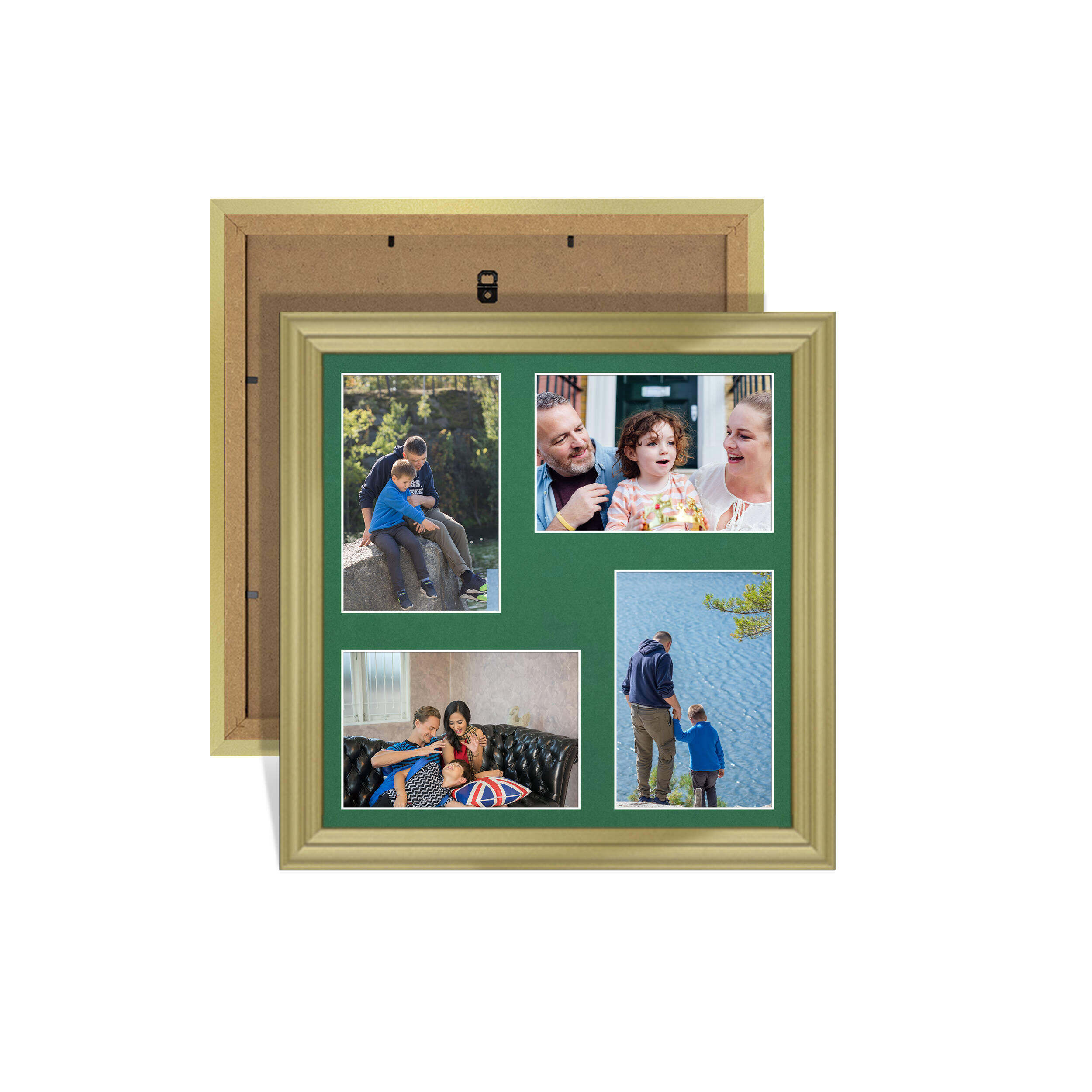 Gold Colour Multi Aperture Photo Frame 6X4 (x4) Pictures – Collage Wall Frame For Loved Ones Photos – 12x12 Frame Size