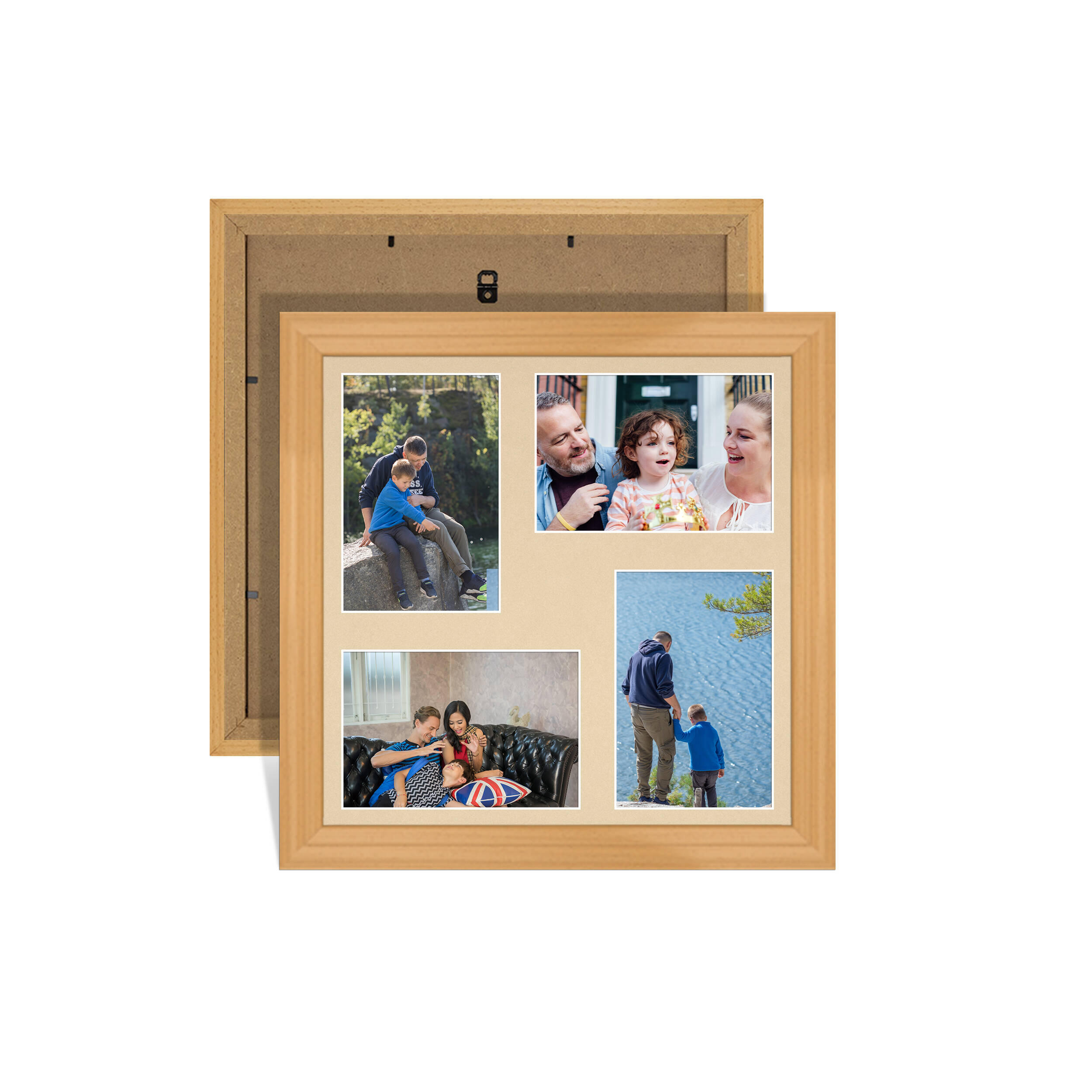 Country Pine Colour Multi Aperture Photo Frame 6X4 (x4) Pictures – Collage Wall Frame For Loved Ones Photos – 12x12 Frame Size