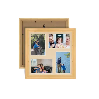 Light Oak Colour Multi Aperture Photo Frame 6X4 (x4) Pictures – Collage Wall Frame for Family Photos – 12x12 Picture Frame Size