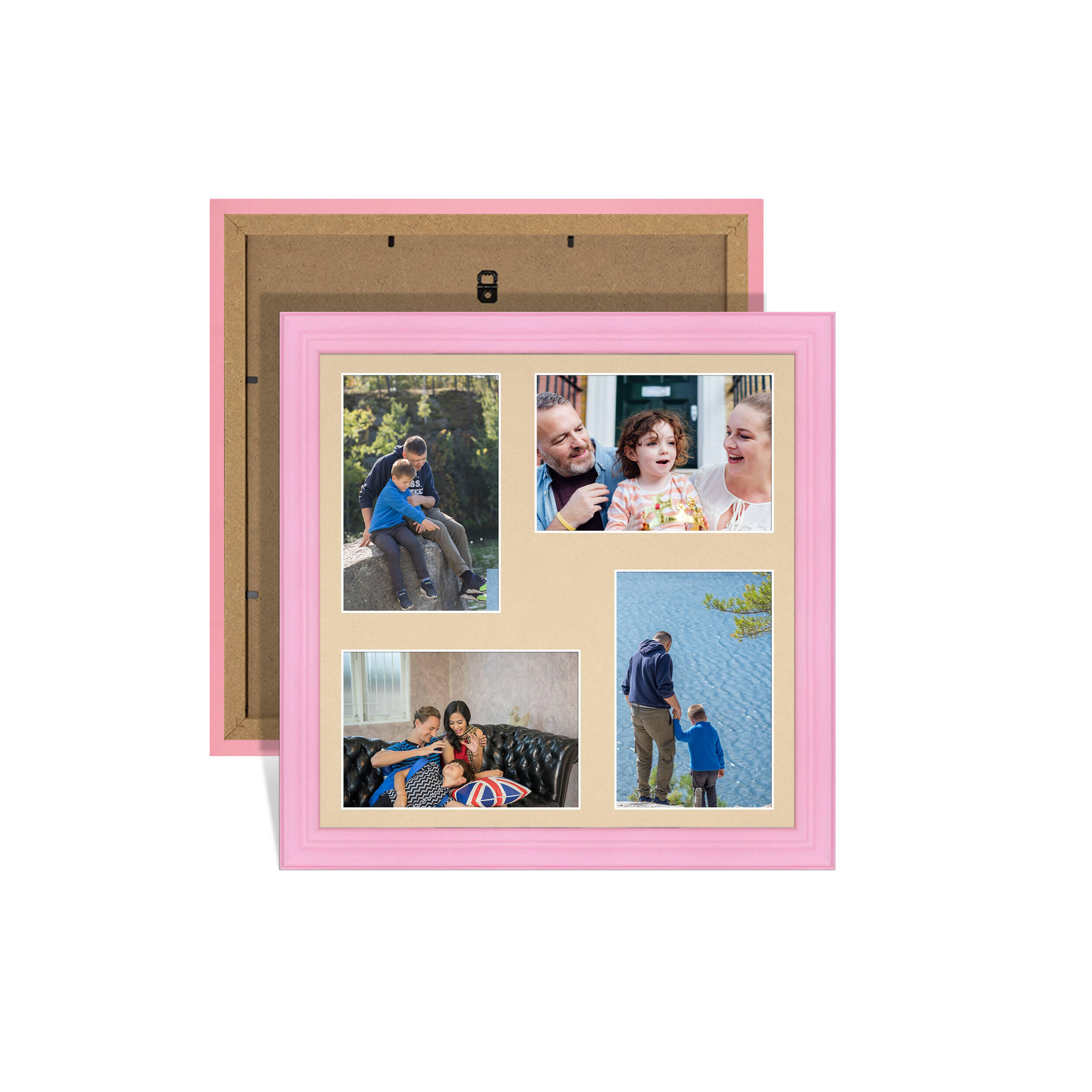 Pastel Pink Colour Multi Aperture Photo Frame 6X4 (x4) Pictures – Collage Wall Frame for Family Photos – 12x12 Picture Frame Size