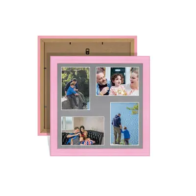 Pastel Pink Colour Multi Aperture Photo Frame 6X4 (x4) Pictures – Collage Wall Frame For Family Photos – 12x12 Picture Frame Size