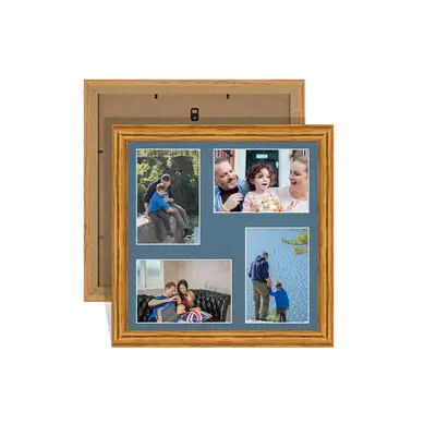 Oak Colour Multi Aperture Photo Frame 6X4 (x4) Pictures – Collage Wall Frame for Family Photos – 12x12 Picture Frame Size