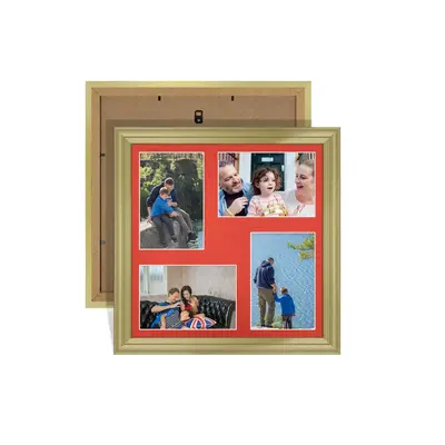 Gold Colour Multi Aperture Photo Frame 6X4 (x4) Pictures – Collage Wall Frame for Family Photos – 12x12 Picture Frame Size
