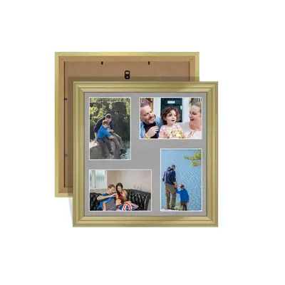 Gold Colour Multi Aperture Photo Frame 6X4 (x4) Pictures – Collage Wall Frame for Family Photos – 12x12 Picture Frame Size