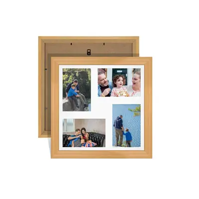 Country Pine Colour Multi Aperture Photo Frame 6X4 (x4) Pictures – Collage Wall Frame for Family Photos – 12x12 Picture Frame Size