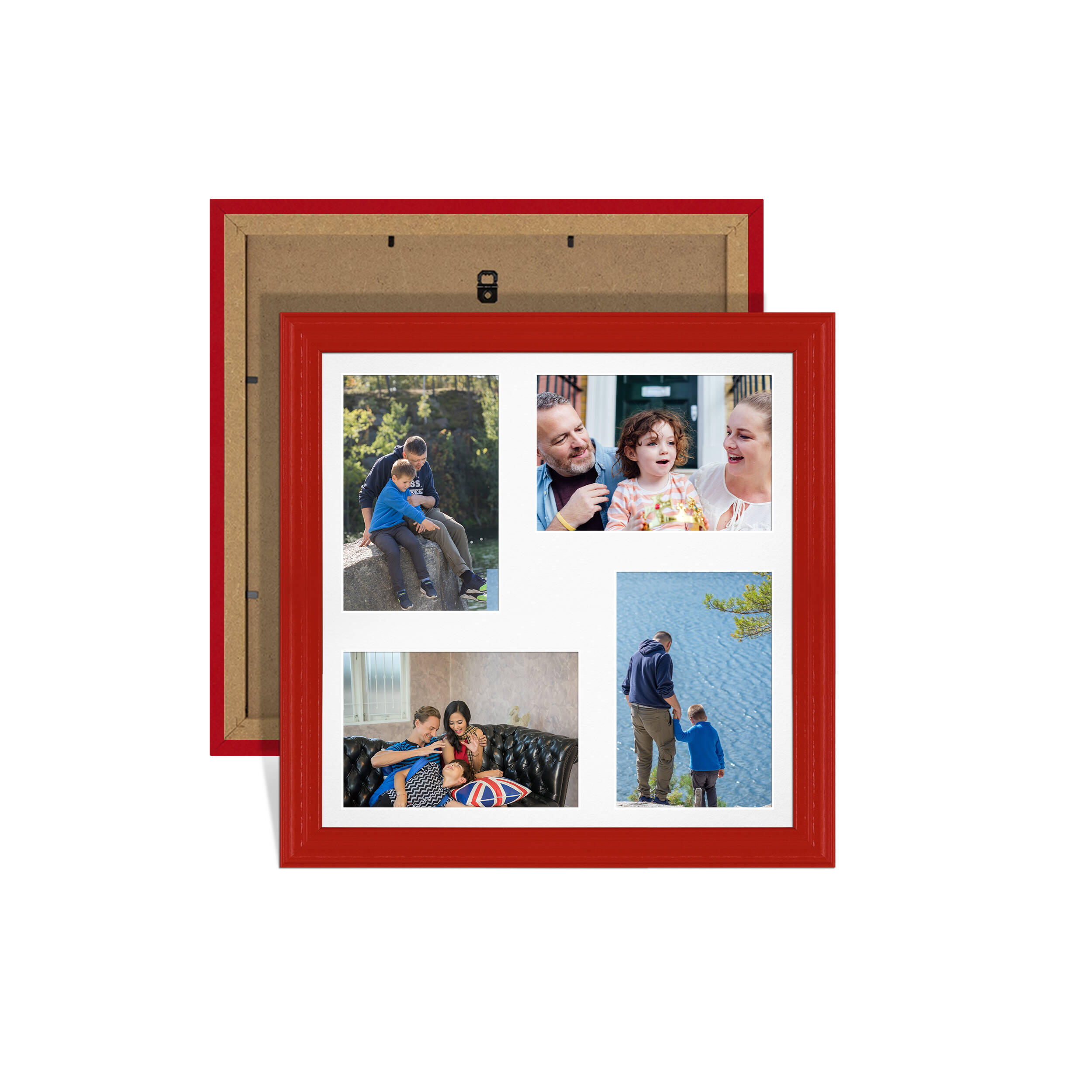 Red Colour Multi Aperture Photo Frame 6X4 (x4) Pictures – Collage Wall Frame for Family Photos – 12x12 Picture Frame Size