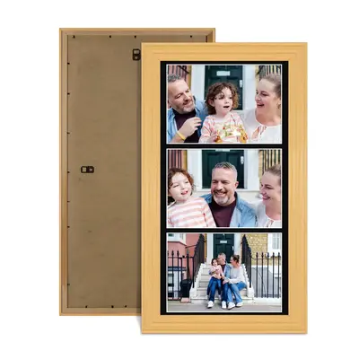 Country Pine Colour Multi Aperture Photo Frame 7X5 (x3) Pictures – Collage Wall Frame For Loved Ones Photos – 16x8 Frame Size