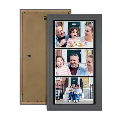 Dark Grey Colour Multi Aperture Photo Frame 7X5 (x3) Pictures – Collage Wall Frame For Loved Ones Photos – 16x8 Frame Size