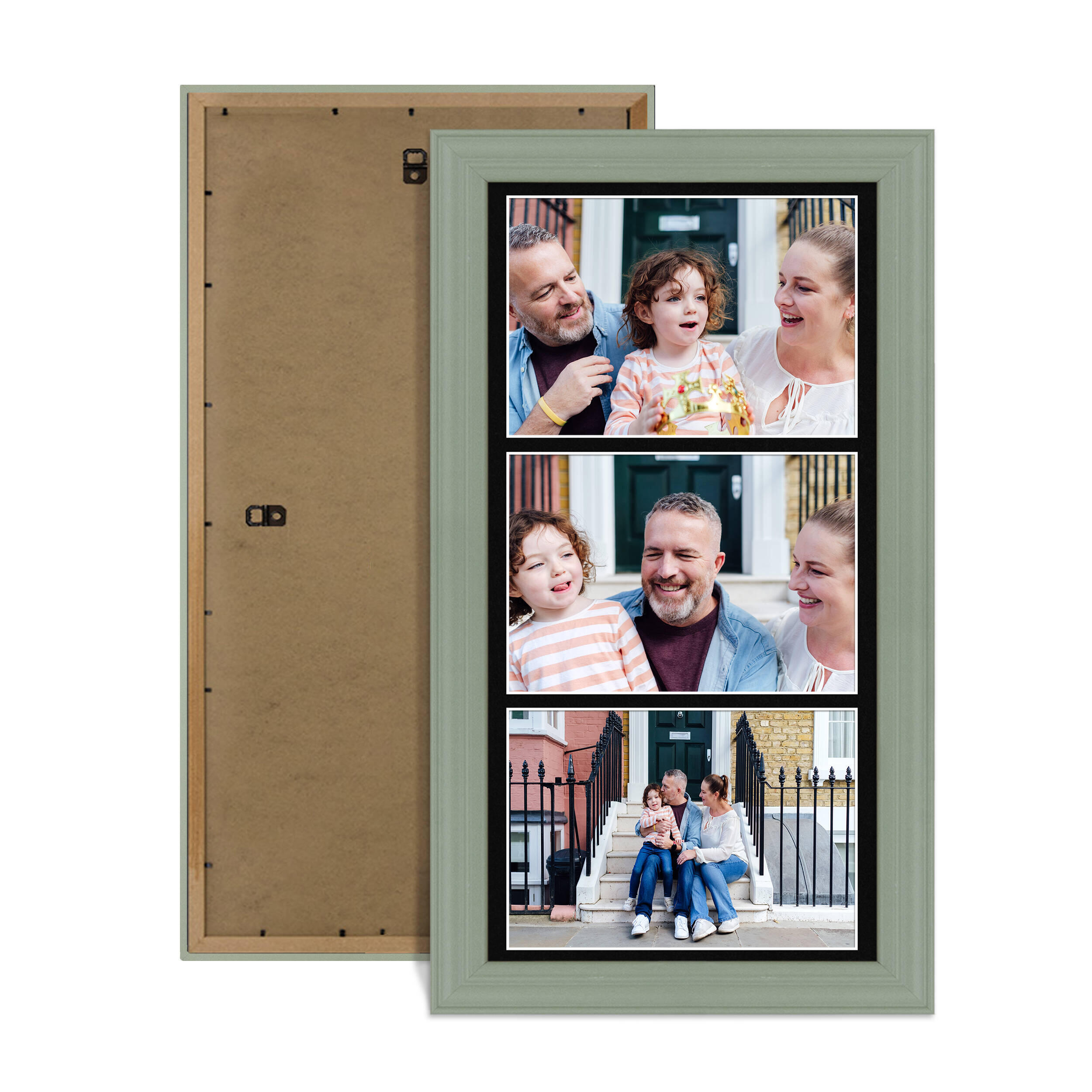 Green Colour Multi Aperture Photo Frame 7X5 (x3) Pictures – Collage Wall Frame For Family Photos – 16x8 Picture Frame Size