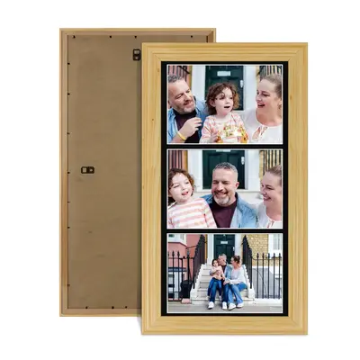 Light Oak Colour Multi Aperture Photo Frame 7X5 (x3) Pictures – Collage Wall Frame For Family Photos – 16x8 Picture Frame Size