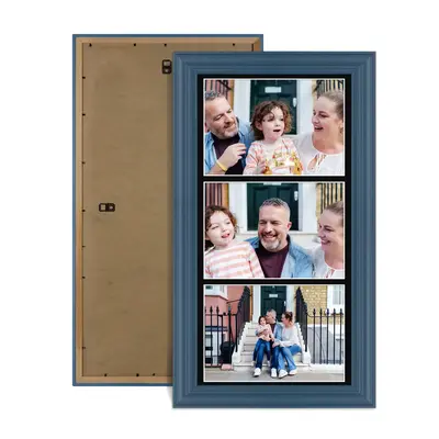 Navy Blue Colour Multi Aperture Photo Frame 7X5 (x3) Pictures – Collage Wall Frame for Family Photos – 16x8 Picture Frame Size