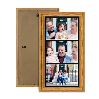 Oak Colour Multi Aperture Photo Frame 7X5 (x3) Pictures – Collage Wall Frame For Family Photos – 16x8 Picture Frame Size