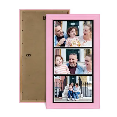 Pastel Pink Colour Multi Aperture Photo Frame 7X5 (x3) Pictures – Collage Wall Frame for Family Photos – 16x8 Picture Frame Size