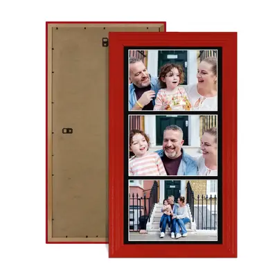 Red Colour Multi Aperture Photo Frame 7X5 (x3) Pictures – Collage Wall Frame for Family Photos – 16x8 Picture Frame Size