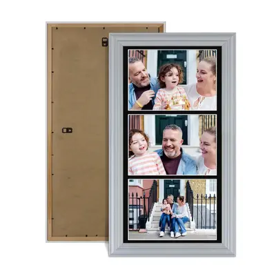 Silver Colour Multi Aperture Photo Frame 7X5 (x3) Pictures – Collage Wall Frame For Loved Ones Photos – 16x8 Frame Size