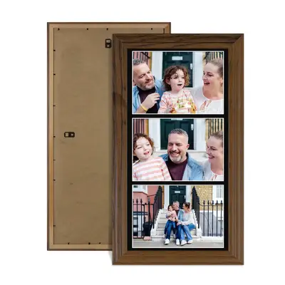 Walnut Colour Multi Aperture Photo Frame 7X5 (x3) Pictures – Collage Wall Frame For Loved Ones Photos – 16x8 Frame Size