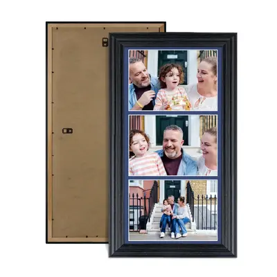 Black Colour Multi Aperture Photo Frame 7X5 (x3) Pictures – Collage Wall Frame for Family Photos – 16x8 Picture Frame Size