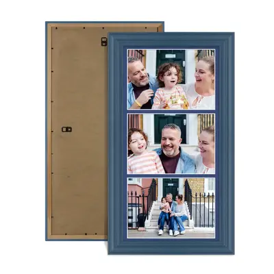Navy Blue Colour Multi Aperture Photo Frame 7X5 (x3) Pictures – Collage Wall Frame For Loved Ones Photos – 16x8 Frame Size