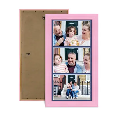 Pastel Pink Colour Multi Aperture Photo Frame 7X5 (x3) Pictures – Collage Wall Frame for Family Photos – 16x8 Picture Frame Size
