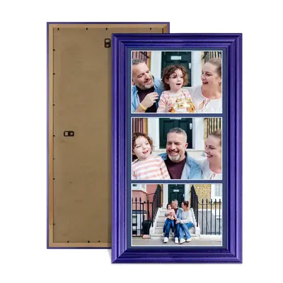 Purple Colour Multi Aperture Photo Frame 7X5 (x3) Pictures – Collage Wall Frame for Family Photos – 16x8 Picture Frame Size