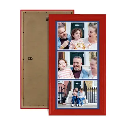 Red Colour Multi Aperture Photo Frame 7X5 (x3) Pictures – Collage Wall Frame for Family Photos – 16x8 Picture Frame Size