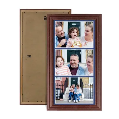 Rose Wood Colour Multi Aperture Photo Frame 7X5 (x3) Pictures – Collage Wall Frame for Family Photos – 16x8 Picture Frame Size