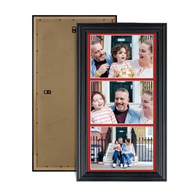Black Colour Multi Aperture Photo Frame 7X5 (x3) Pictures – Collage Wall Frame For Loved Ones Photos – 16x8 Frame Size