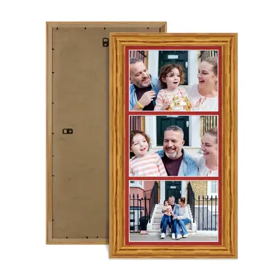 Oak Colour Multi Aperture Photo Frame 7X5 (x3) Pictures – Collage Wall Frame for Family Photos – 16x8 Picture Frame Size
