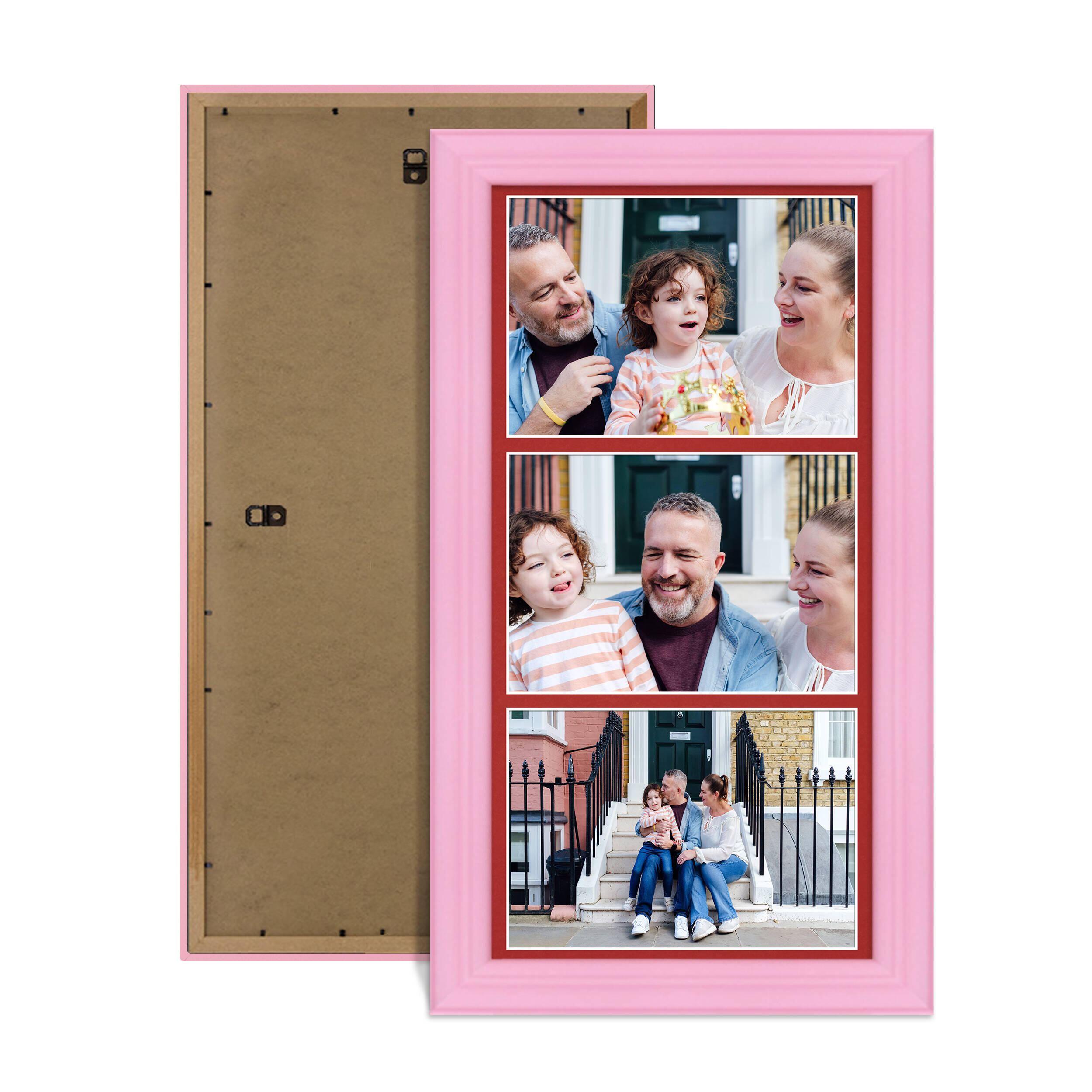 Pastel Pink Colour Multi Aperture Photo Frame 7X5 (x3) Pictures – Collage Wall Frame For Family Photos – 16x8 Picture Frame Size