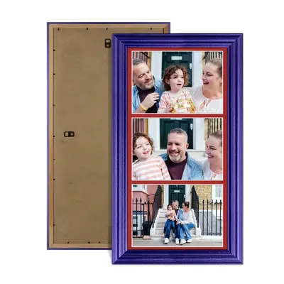 Purple Colour Multi Aperture Photo Frame 7X5 (x3) Pictures – Collage Wall Frame For Loved Ones Photos – 16x8 Frame Size