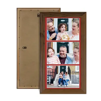 Walnut Colour Multi Aperture Photo Frame 7X5 (x3) Pictures – Collage Wall Frame For Family Photos – 16x8 Picture Frame Size