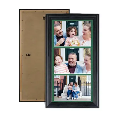 Black Colour Multi Aperture Photo Frame 7X5 (x3) Pictures – Collage Wall Frame For Family Photos – 16x8 Picture Frame Size